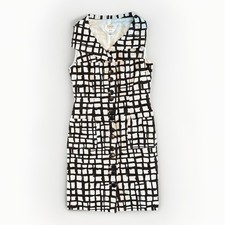 Talbots Petites Black & Brown Sheath Dress Sz 4P Geometric Lined W/ Pockets EUC