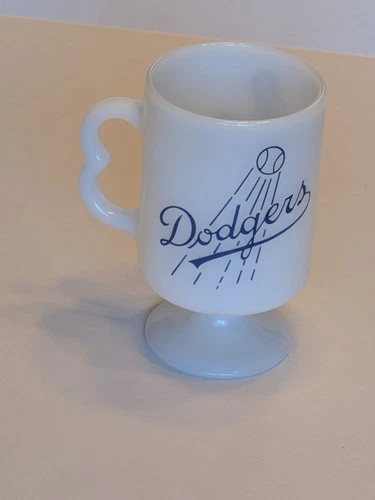 Vintage Los Angeles Dodgers Baseball Mug Coffee LA Milk Glass Pedestal Cup