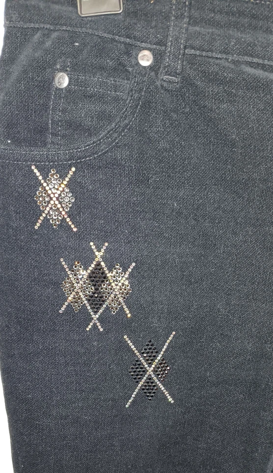 Calça jeans Bluemarine feminina feita na Itália I44/D38 preta high-end  - Imagem 4 de 4