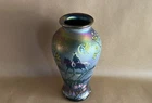 Fenton Art Glass Purple Iridescent Ghost Rider Cowboy Vase Hand Painted Pizzoni