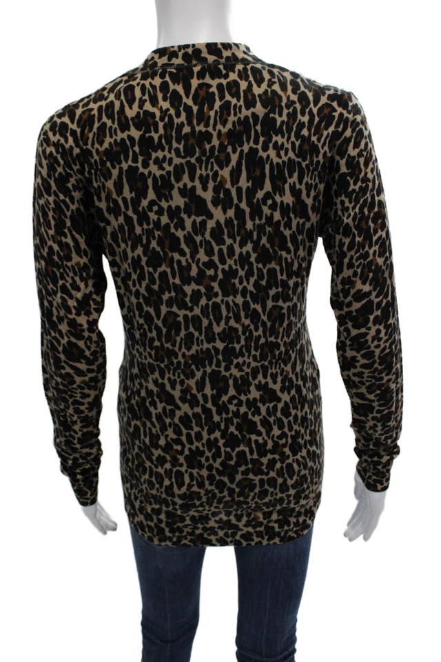 Tory Burch Women Beige Wool Animal Print V-Neck Button Cardigan Size S - Image 4 of 4