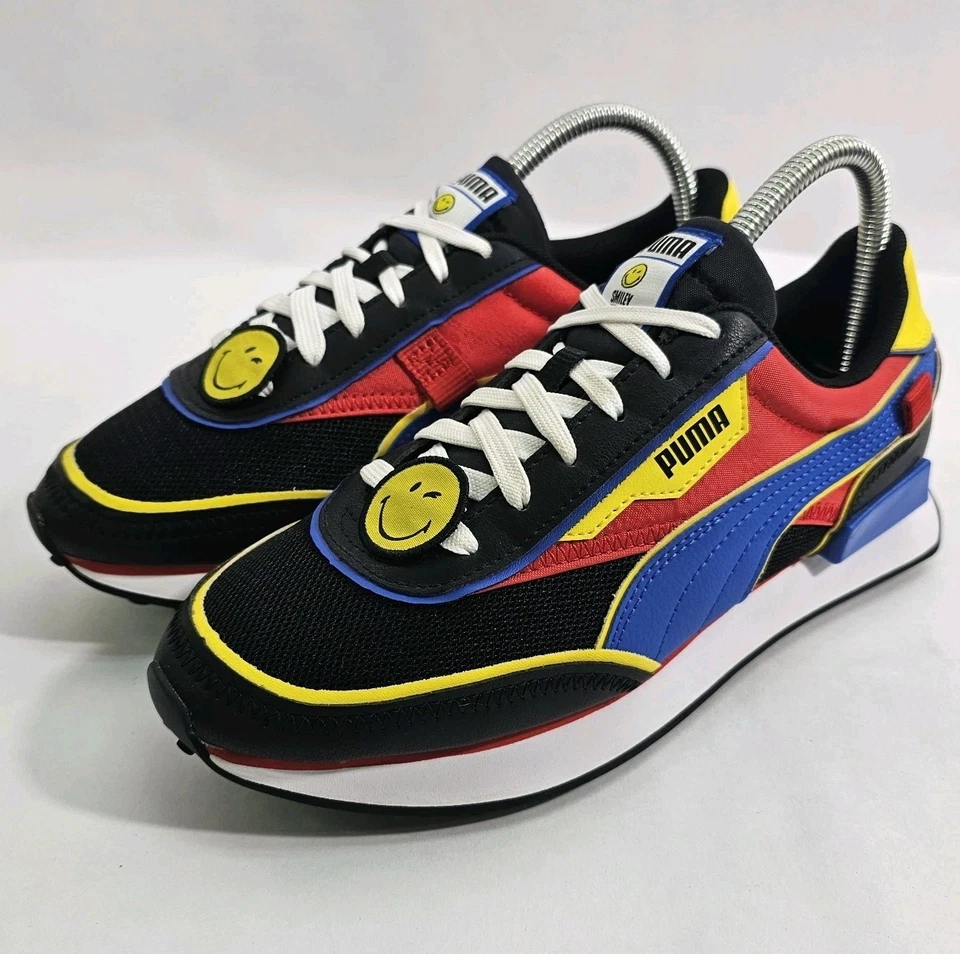 Zapatillas deportivas negras PUMA Smileyworld X Future Rider con cordones para jóvenes niños 6,5C Foto 3 de 4