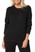 AnyBody Women's Brushed Waffle Knit Crew Neck Top w/ Tall Cuff Black