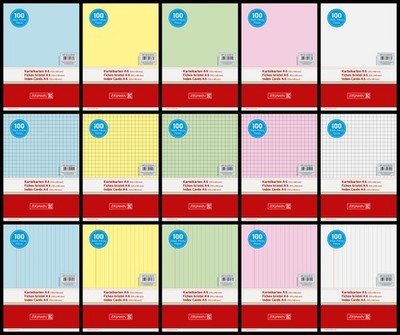Brunnen Karteikarten A6 (liniert, kariert, blanko - gelb, grün, blau, rot, weiß)