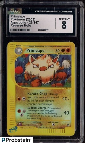 2003 Pokemon Aquapolis Reverse Holo #29 Primeape CGC 8 NM-MT