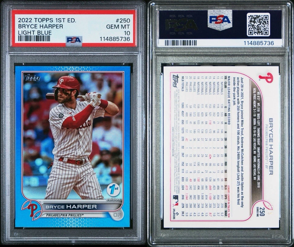 Topps Serie 1 2022 1ª Edición-Bryce Harper #250 Azul Claro #’d 1/5 POP 1 ⚾️🔥 Foto 3 de 3