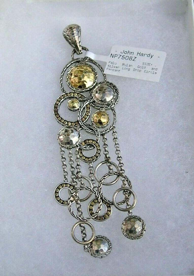 New with Tags John Hardy Palu Bulan 22K Gold & 925 Drop Circle Long Pendant