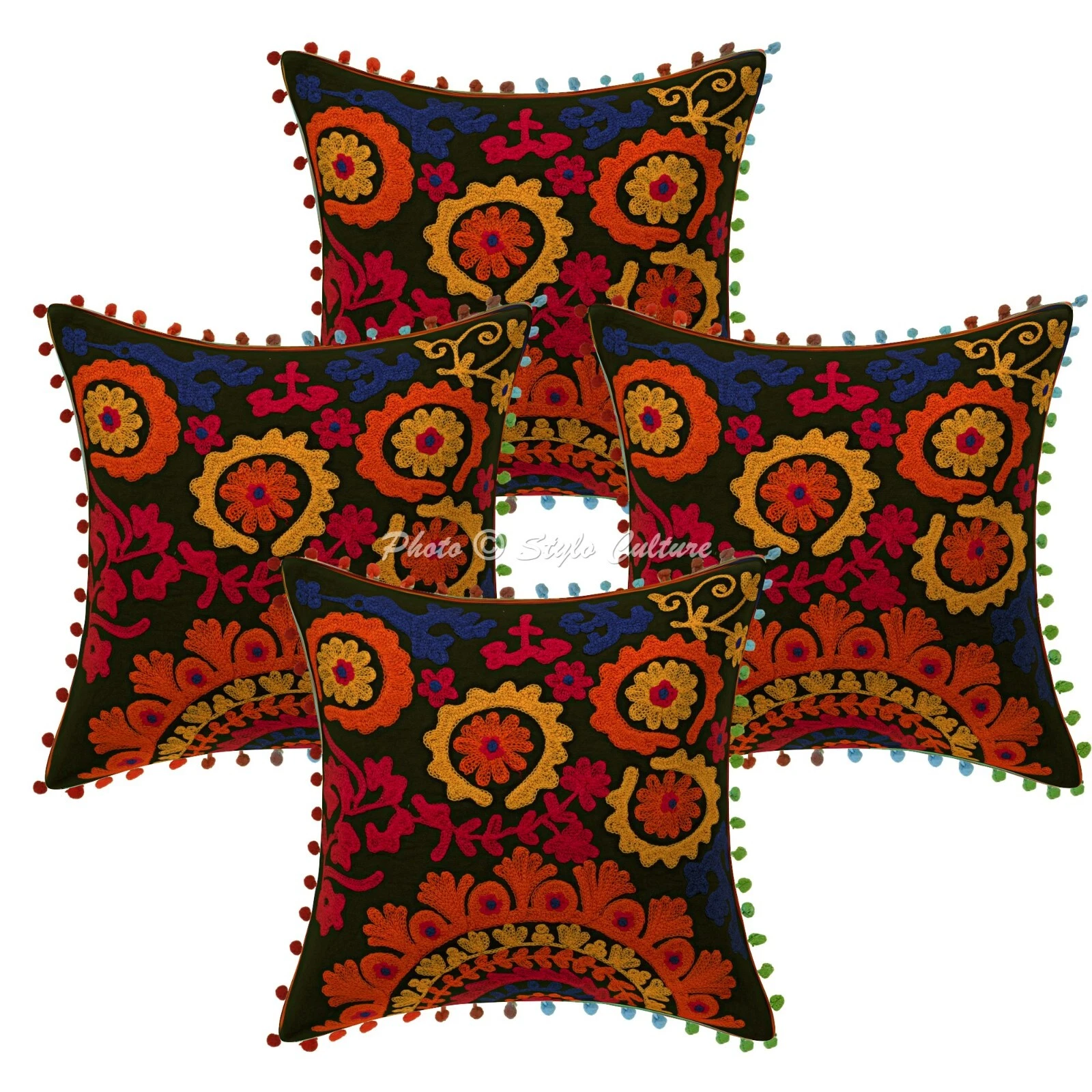 Home Decor Pillow Cover Suzani Bohemian Cushion Cover Throw Indian 16 x 16 in