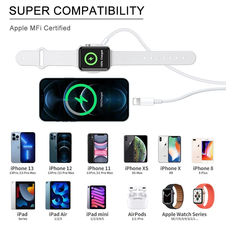 For Apple Watch Series 10/9/8/7/6/5/4 Magnetic USB Charging Cable iPhone Charger - Image 2 of 4