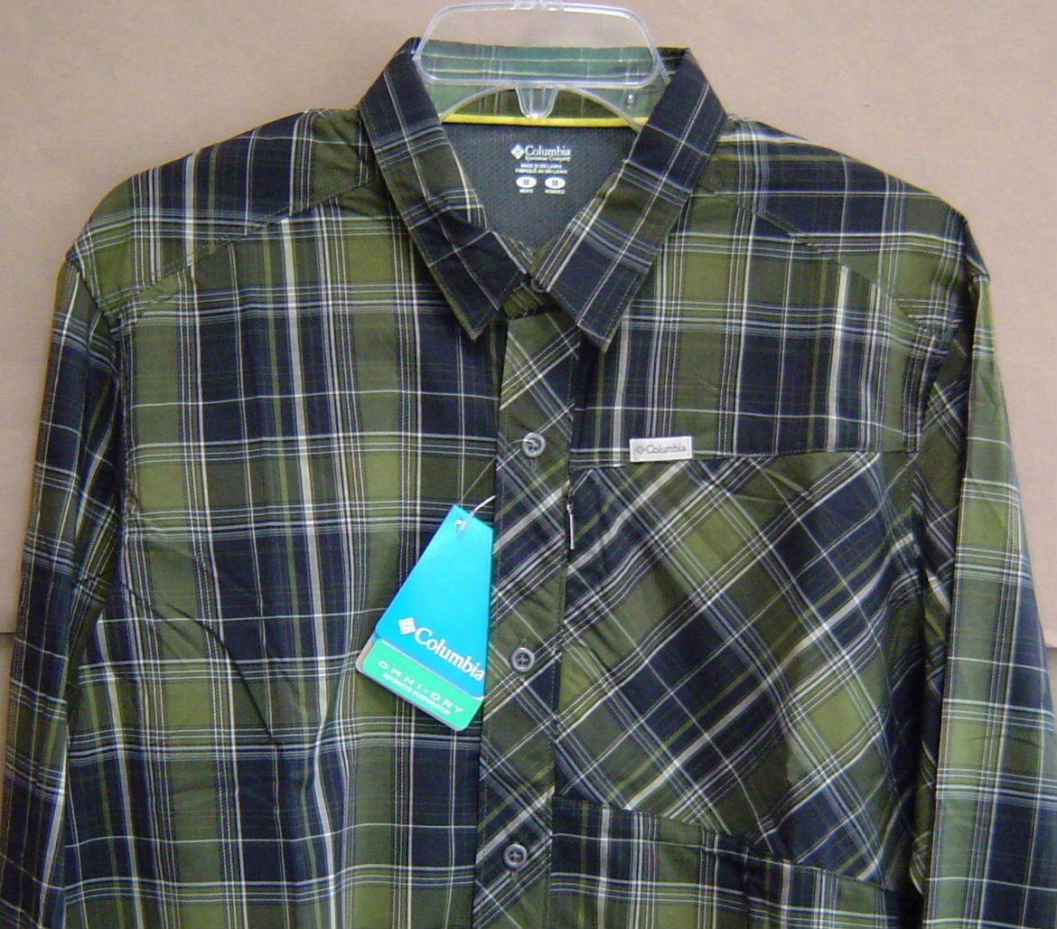 NWT $75 COLUMBIA LEADOUT Mens M Long Sleeve Shirt CILANTRO PLAID AM7680-356