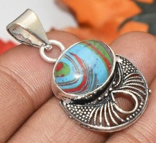 Rainbow Calsilica Gemstone Pendant 925 Silver Plated U311-D225