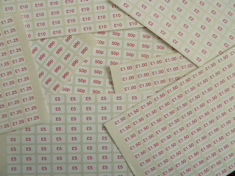 Red on White Price Promotional Point of Sale Stickers Self-Adhesive 220 Labels