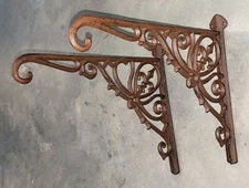 2 Fleur De Lis Plant Hangers brown bronze finish, flower basket pot lantern hook