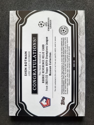 2021-22 Topps Museum, Sven Botman, /150, Relic ,Rookie Reverence, Losc Lille - Bild 2 von 2