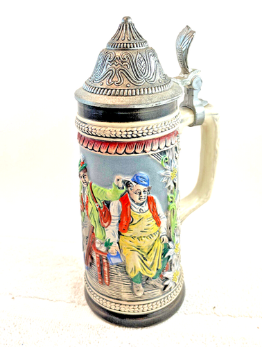 Tapa de peltre Stein de cerámica colorida Gerz de Alemania Occidental de colección 9" - Imagen 3 de 9