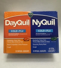 Vicks DayQuil and NyQuil Cold and Flu 48 Total Liquicaps Exp:02/26