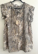 Indigo Rose Woven Boho Peasant Top Blouse Boho Shirt Leopard Animal Skin Plus 2X