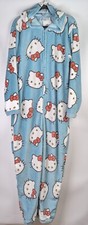 NWT Hello Kitty Fuzzy Hooded One Piece Full Body Sleepwear Blue size M