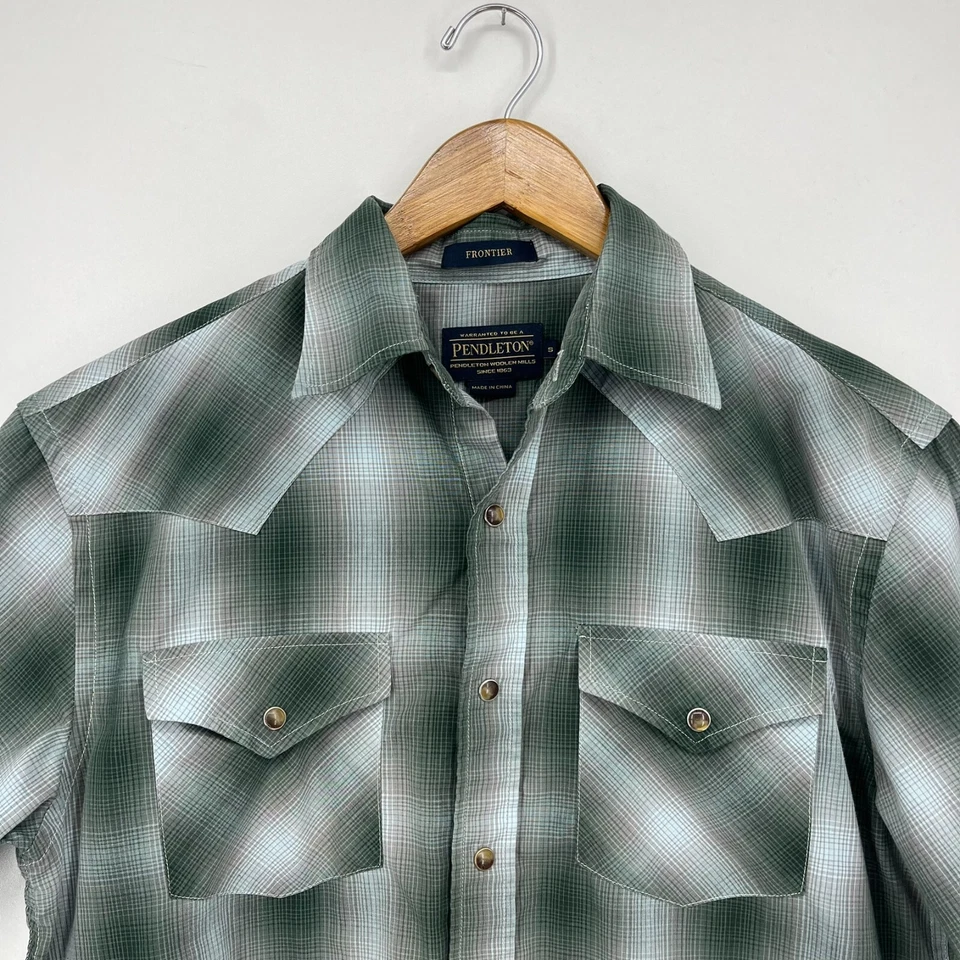 Pendleton Short Sleeve Pearl Snap Shirt Mens Size S Green Frontier Plaid Western - Image 2 of 4