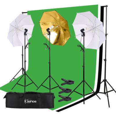 45w Camera Studio Lighting Photography 3 Backdrop Stand Light Kit Umbrella Set