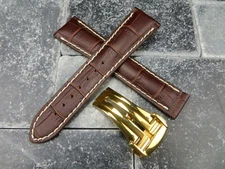 20mm Leather Strap Brown Watch Band Deployment Buckle Set for OMEGA WH Polish