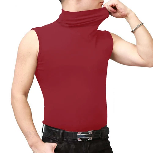 Herren Ärmellos Rollkragen T-Shirt Einfarbig Tank Shirt Thermo Pullover Oberteil Slim Fit - Bild 10 von 15