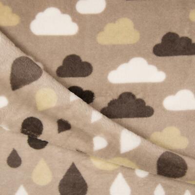 Wendbarer superweicher Kuschel Fleece Stoff Material - WOLKEN & REGENTROPFEN SAND