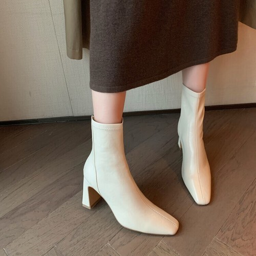 Women Ankle Boots Leather Size 4.5-7.5 Water Resistant High Heel Brown Beige New - Picture 24 of 43