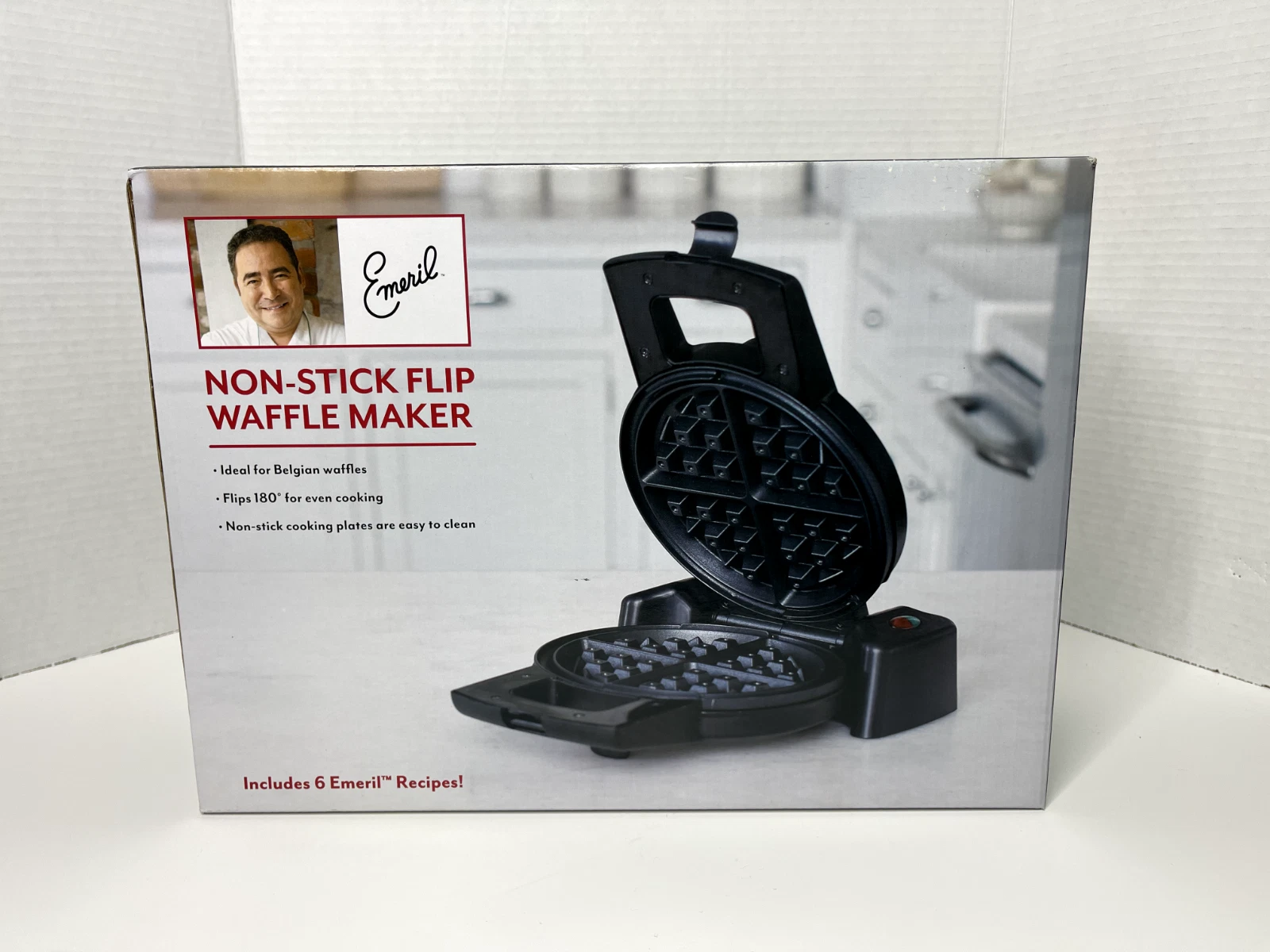 EMERIL Non-Stick Waffle Maker Belgian Style Space Saving 180 Degree Flip Black