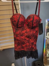 Seven Til Midnight Red Victorian Lace Bustier & G String Set Red XL Spencers