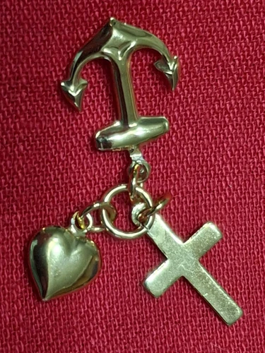 Vintage Faith Hope Chairty Medals Charms Pendant Goldtone Aluminum Set Germany