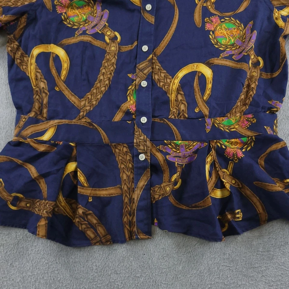 Top Lauren Ralph Lauren Mujer 12 Azul Manga Larga Ecuestre Bit Brida Peplum Foto 4 de 4