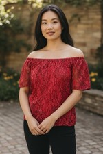 Stem & Vine Red & Black Women&rsquo;s Short Sleeve Top Blouse Cute Sweetheart Large