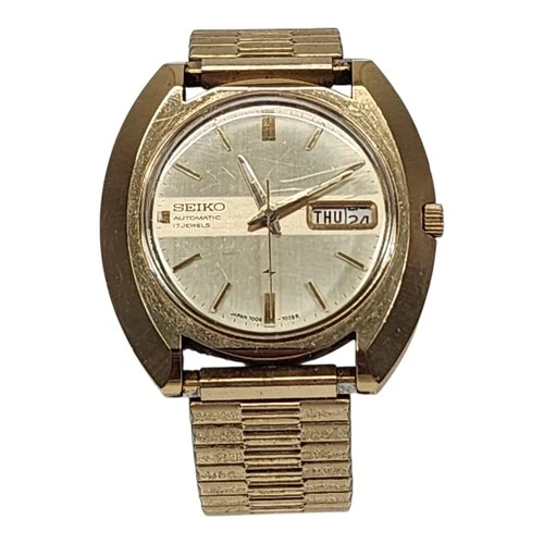 Vintage Seiko 7006-7029 Automatic Men's Wrist Watch Gold Tone Day/Date 17J Runs
