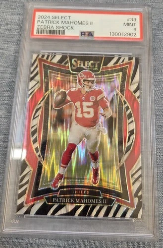 2024 Panini Select Patrick Mahomes II #33 Zebra Shock Prizm PSA 9