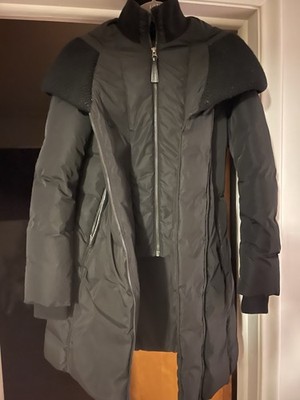 Mackage Black Brigid Down Parka with Charcoal Gray Wool Knit Trim Size Small