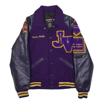 POWERS Herren lila & gelb Varsity Letterman Wollmischung Jacke S Leder