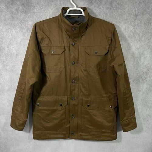Orvis Jacket Mens M Brown Quilted Insulated Field Barn Chore Button Zip-Up.