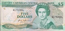 East Caribbean States  5 Dollars,  P-18l (1986) - UNC - ST. LUCIA ISSUE