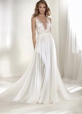 Atelier Pronovias Riada Embroidered Chiffon Wedding Dress-NWT-A-line: Size 12