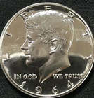1964 Proof Kennedy Half Dollar.90 Silver Accented Hair. Gem BU Cameo Condition.