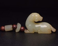 Natural Chinese Jade Hand Carved Modern Pendant Dog Puppy Zodiac Polished