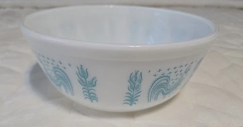 Vtg Pyrex Amish Butterprint Turquoise White 2-1/2 QT Mixing Bowl #403 & Bonus