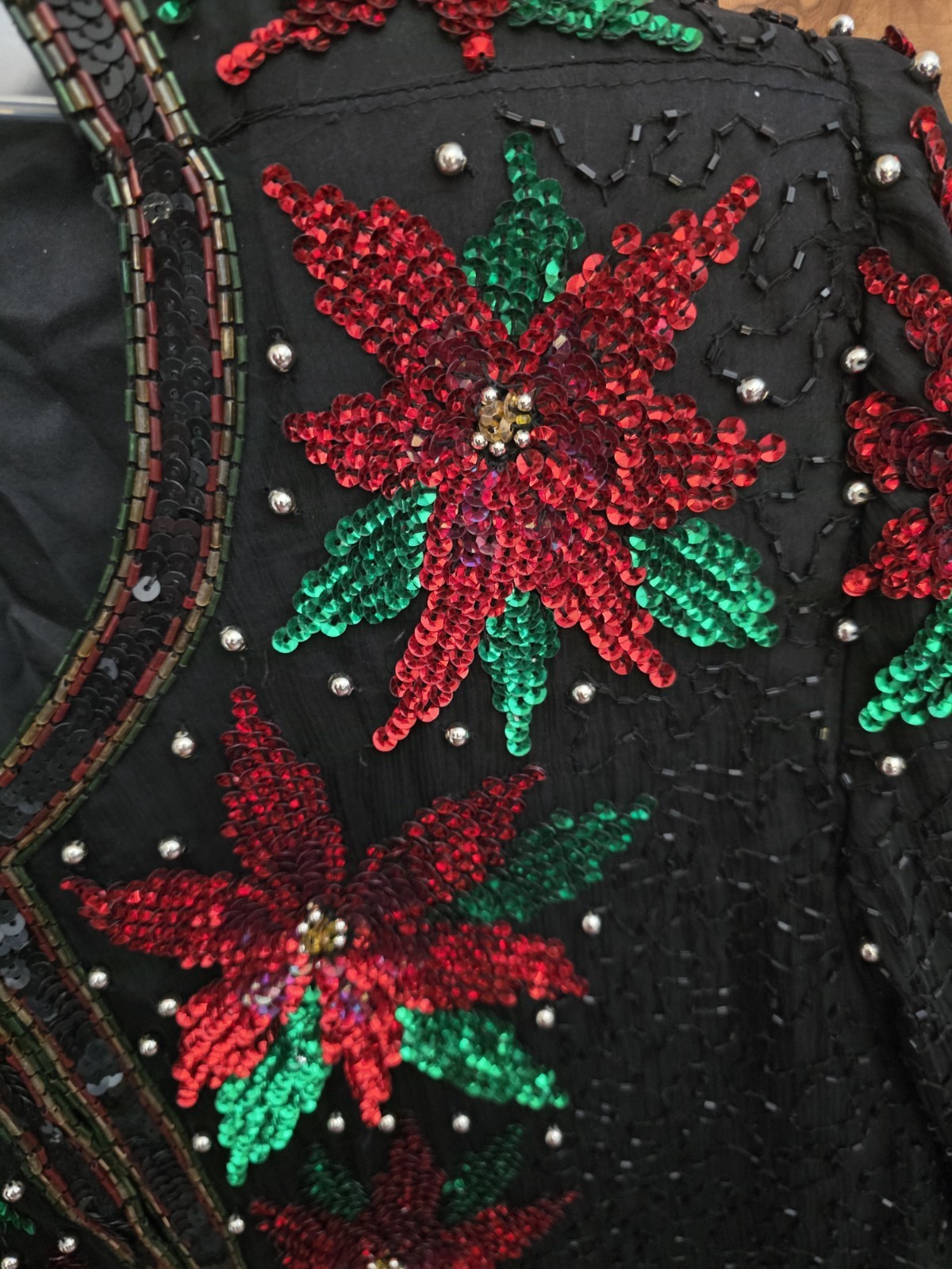 LAWRENCE KAZAR SILK & BEADED POINTSETTIA JACKET ~ XL