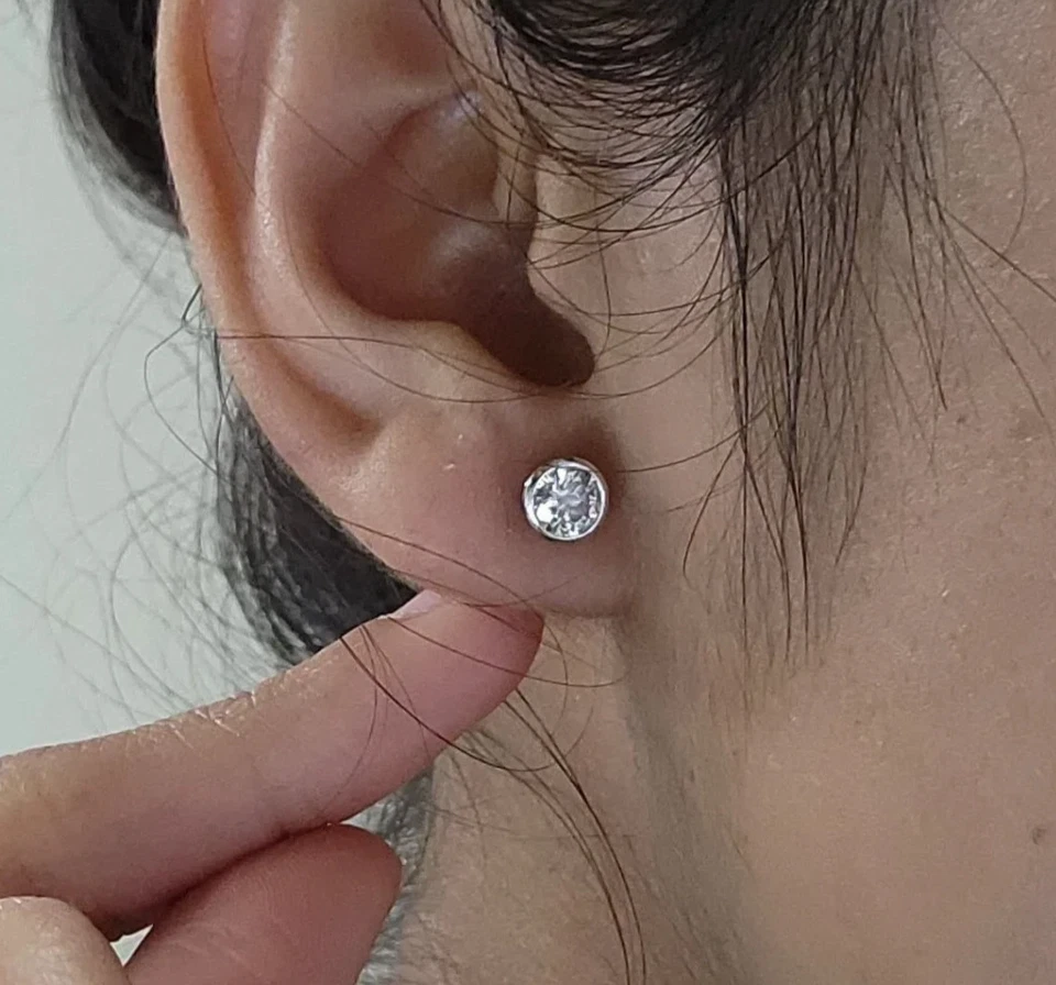 2.00 Ct Round-Cut EF/VS1 Lab Grown Diamond Bezel Stud Earring 14k White Gold - Image 3 of 4