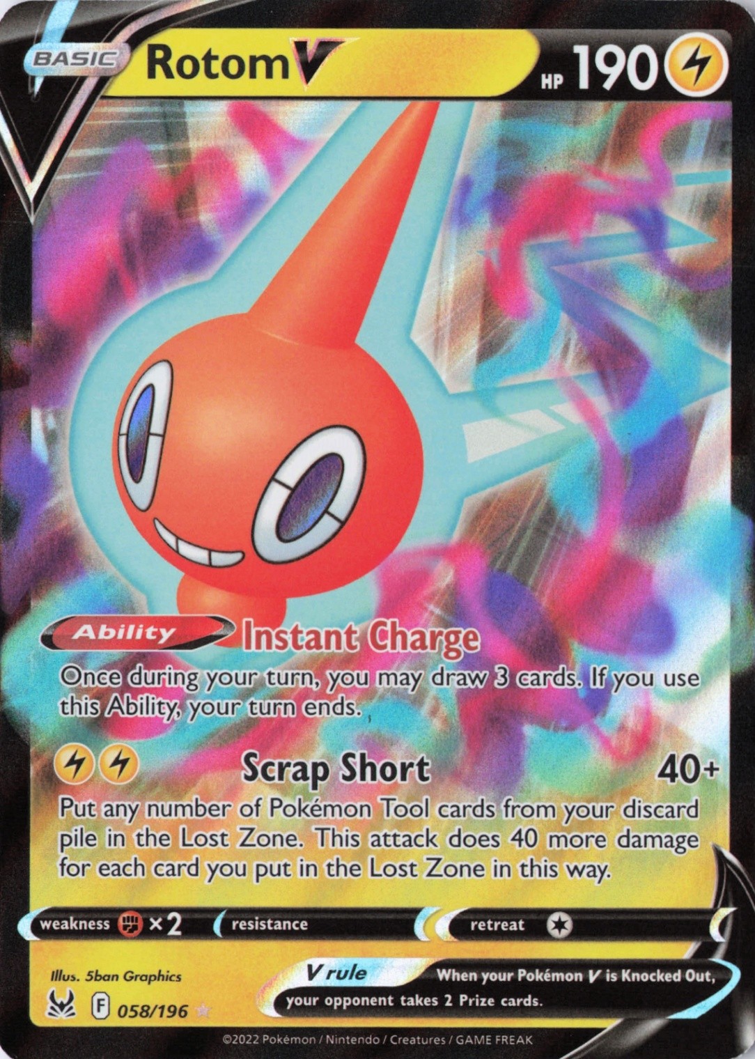 Rotom V 058/196 SWSH11: Lost Origin Ultra Rare Holofoil NM