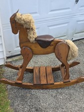 Vintage Wooden Rocking Horse   Leather Saddle  Great 4 Kids