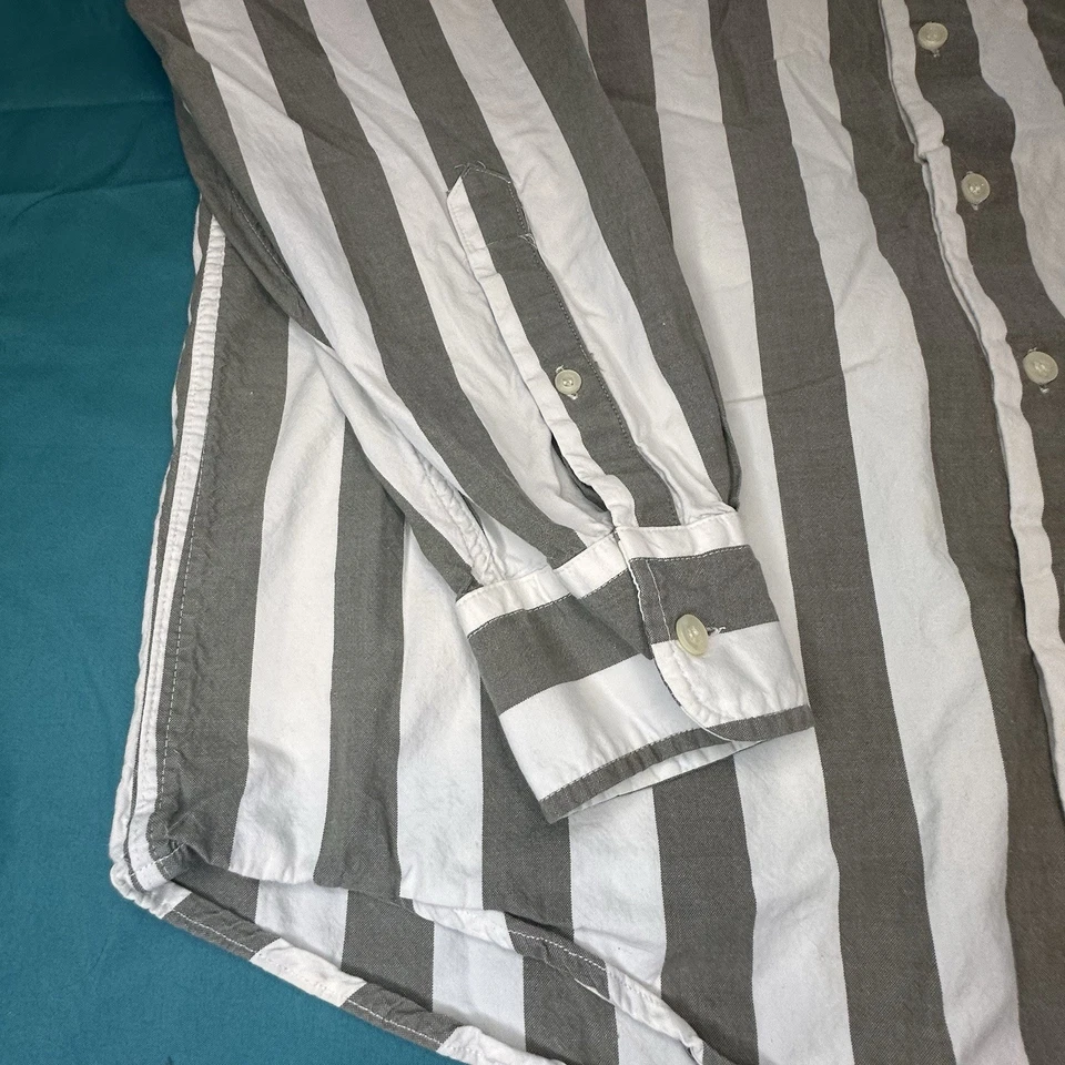 J Peterman Men's Large Classic Button Shirt Long Sleeve Brown Off White - Image 4 of 4