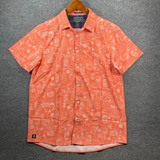 William Murray Button Up Golf Shirt Men's M Orange Tito's Geometric Allover 