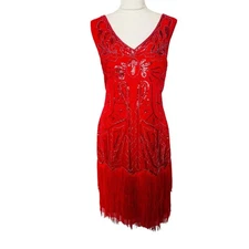 Babeyond Red Allover Sparkly Sequin Lace Fringe Costume Gatsby Flapper Dress XL
